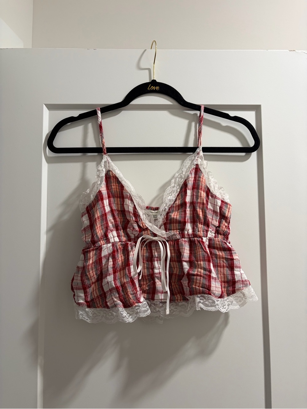 American Eagle Plaid Lace Babydoll Cami Top XS